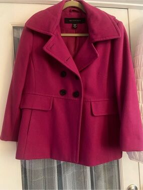 Apostrophe Women's Bright Fuchsia Double-Breasted Pea Coat